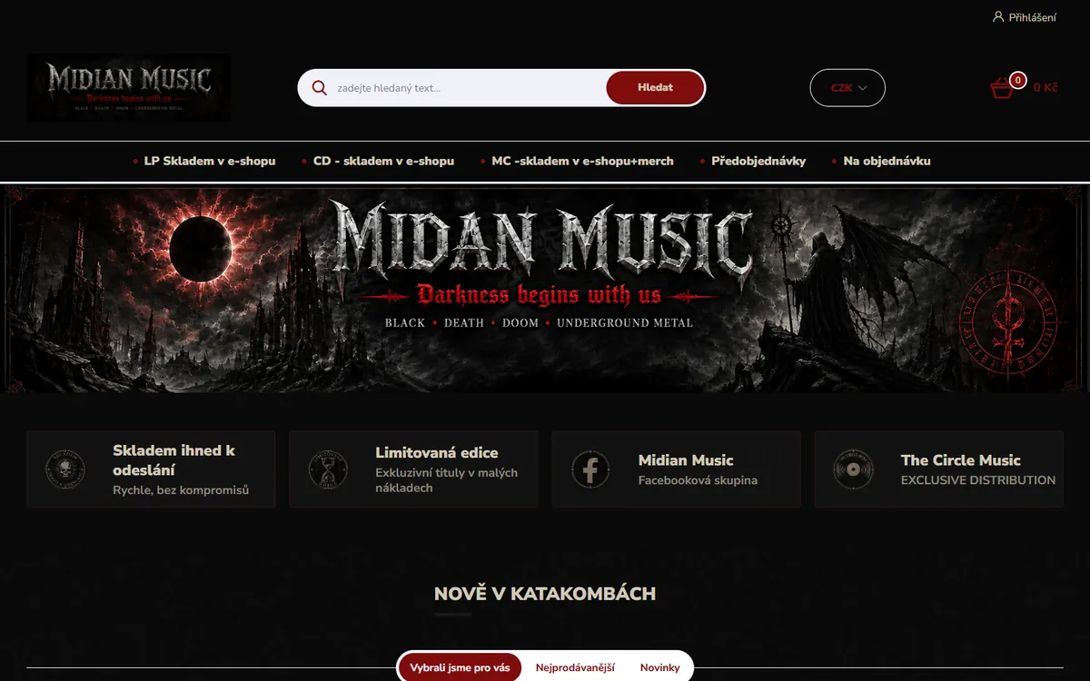 Úvodní stránka webu Midian Music