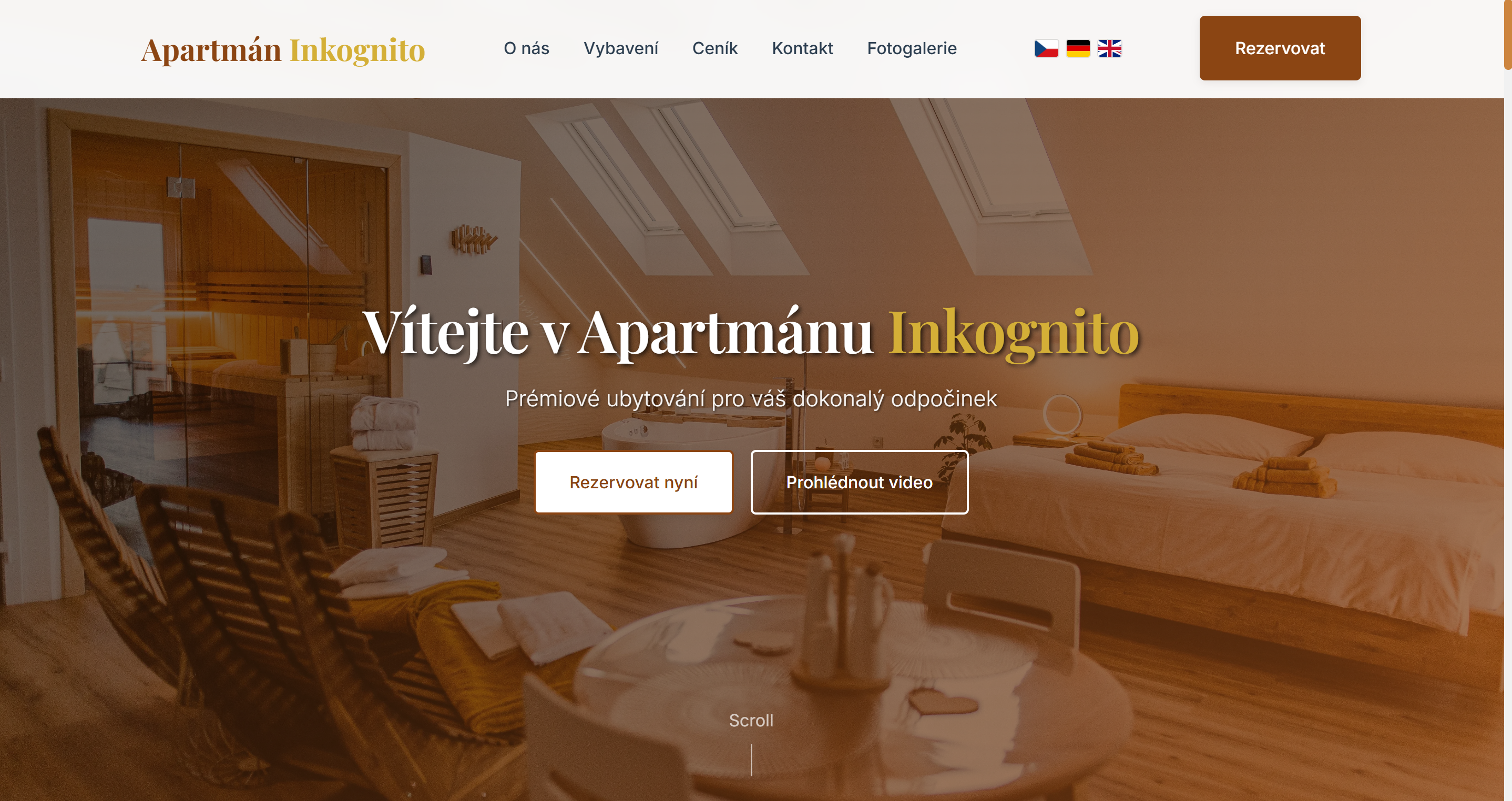 Apartmán Inkognito - moderní webové stránky pro ubytování