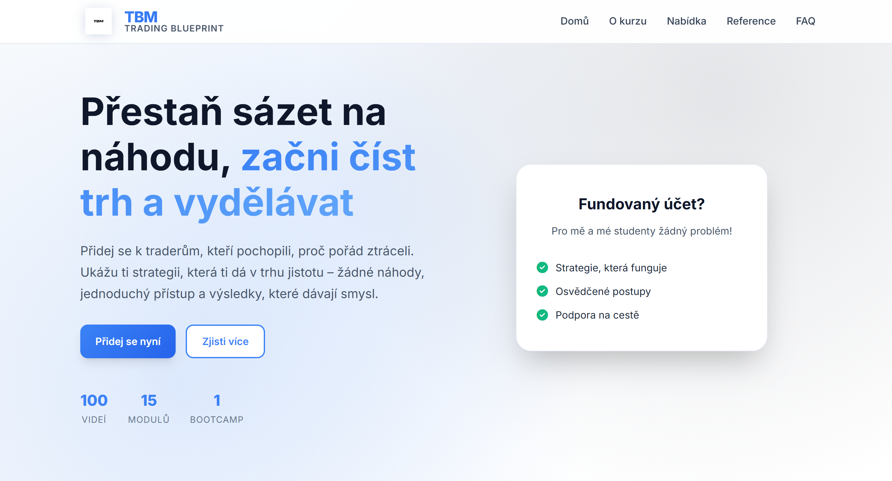 TradingBlueprint - webové stránky pro vzdělávací kurzy tradingu
